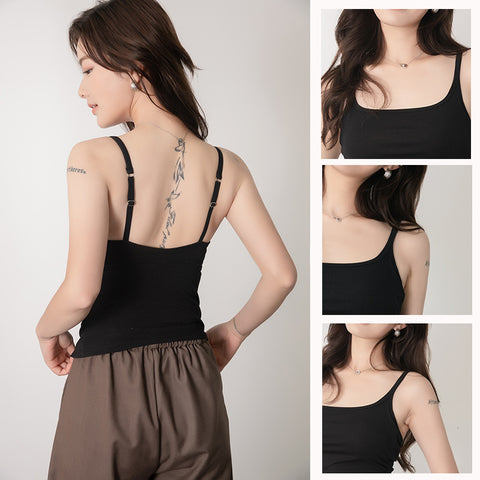 New Women's Square Neck With Chest Pad To Cover Belly Outer Wear Beautiful Back Suspenders Cup One-piece Round Neck Rib Bottoming